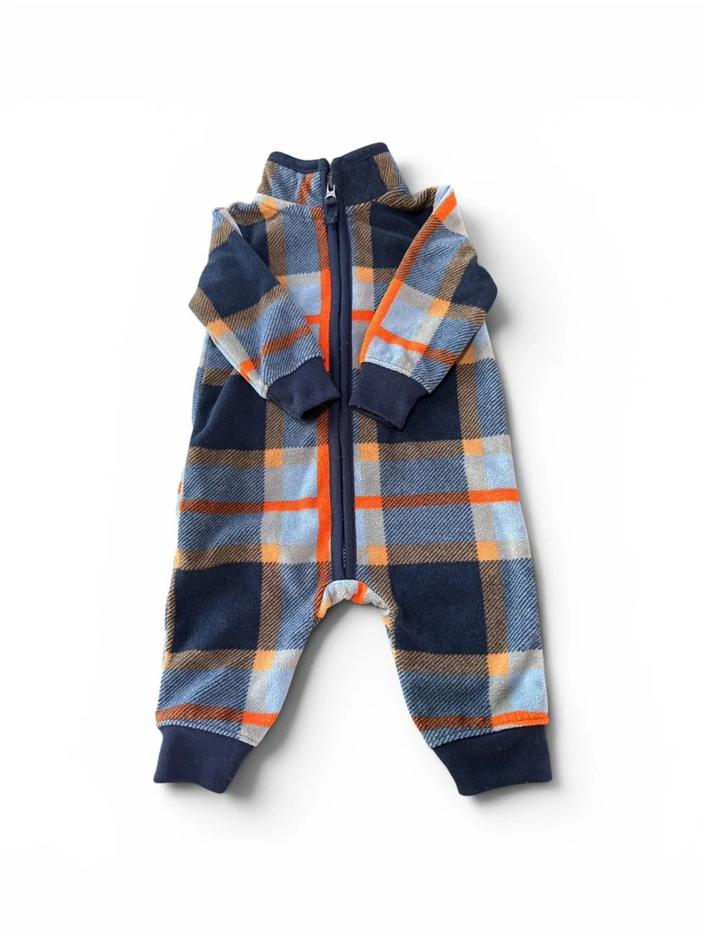 Carter's Baby 2 Pc Set 3M Hooded Forest Print Fleece One-Piece Navy Plaid Bundle